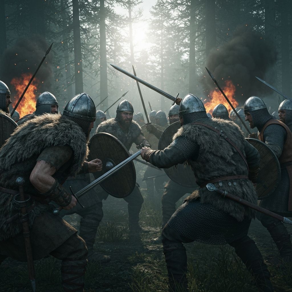 Medieval battle scene depicting the Great Pagan Rebellion of 983